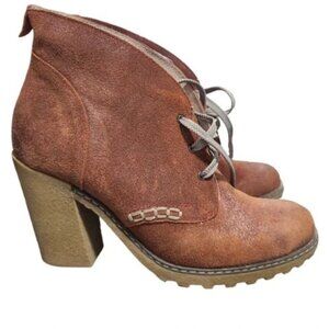 Fugitive by Francesco Rossi leather brown block heeled booties size 37